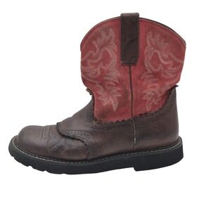 Ariat Boots Girls Size 8 Brown Pink Leather Western Cowboy Embroidered 10016948